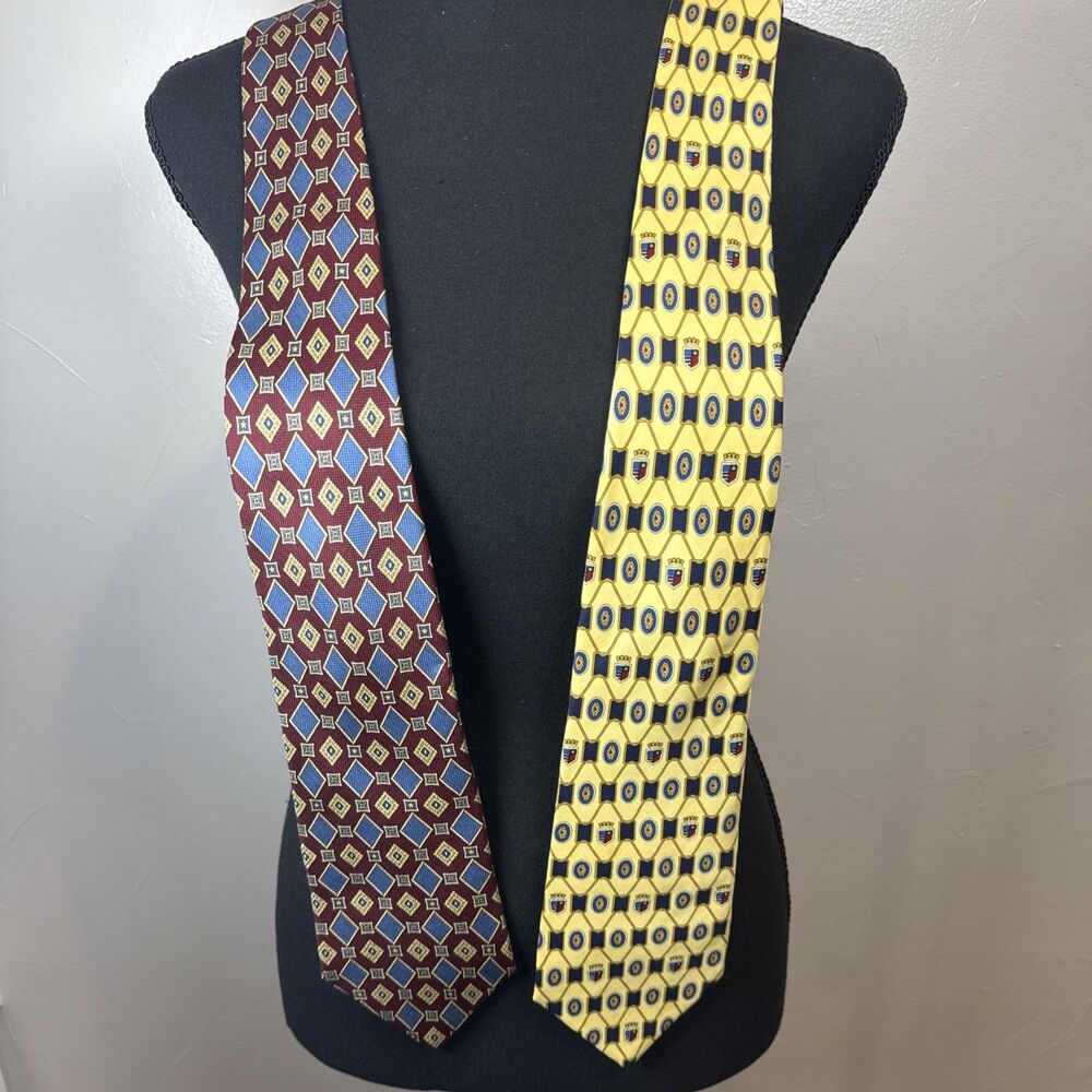 Tommy Hilfiger Ties Bundle (1) Blue with Maroon Diamond (2) Yellow with Blue